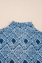 Load image into Gallery viewer, Sky Blue Ethnic Geometric Print Frill Neck Loose Fit Blouse
