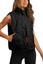 Load image into Gallery viewer, Black Quilted High Neck Button Up Pocket Vest Coat
