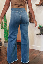 Load image into Gallery viewer, Sail Blue High Waist Button Raw Hem Jeans
