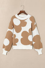 Load image into Gallery viewer, Khaki 60s Floral Pattern Ribbed Trim Pullover Sweater
