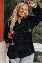 Load image into Gallery viewer, Black Plus Size Leopard Print Frill Notch V Neck Blouse
