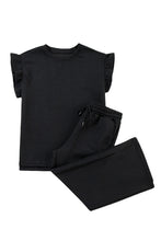 Load image into Gallery viewer, Dark Green Textured Ruffle Summer Top and Drawstring Pants Set
