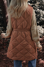 Load image into Gallery viewer, Coffee Puffer Quilted Stand Collar Pocketed Vest Coat
