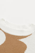 Load image into Gallery viewer, Khaki 60s Floral Pattern Ribbed Trim Pullover Sweater
